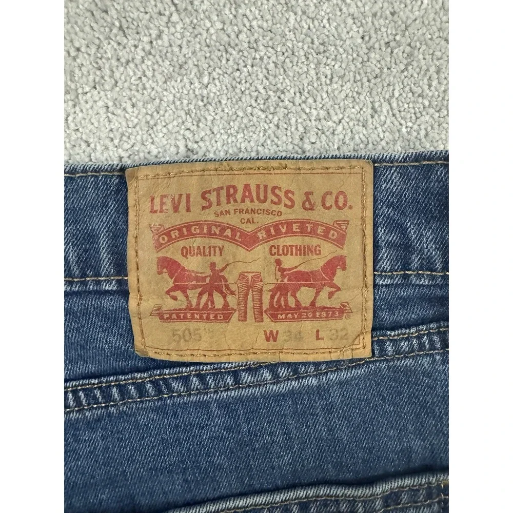 Levis Jeans‎ Men's 34x27*** 505 Dark Wash Straight Leg Stretch Cotton Blend EUC